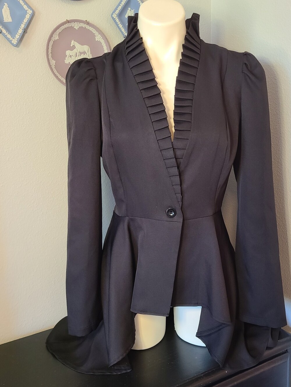 Scarlet Darkness Victorian Gothic Tailcoat Jacket Women's L Black Lace Up Back